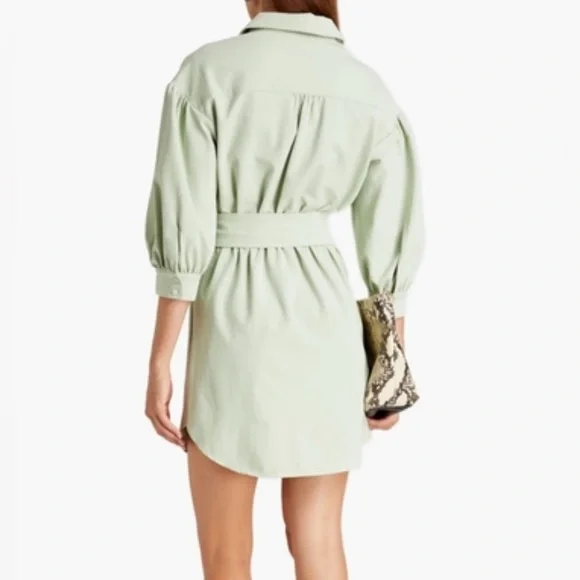 CINQ À SEPT Stacey Gathered Stretch-Crepe Shirt Dress Size 8 Pastel Green - Picture 2 of 8